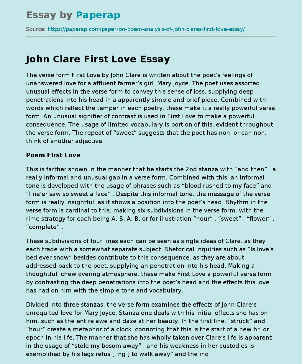 Poem John Clare First Love