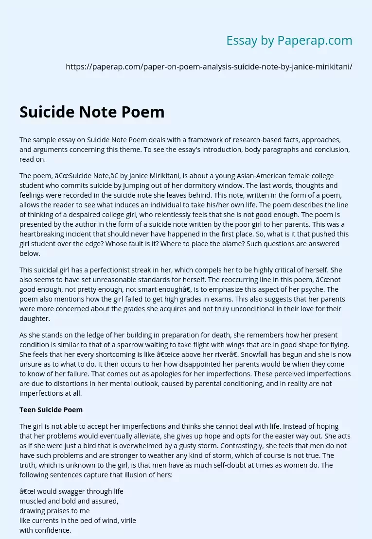 Janice Mirikitani Suicide Note Poem Analysis