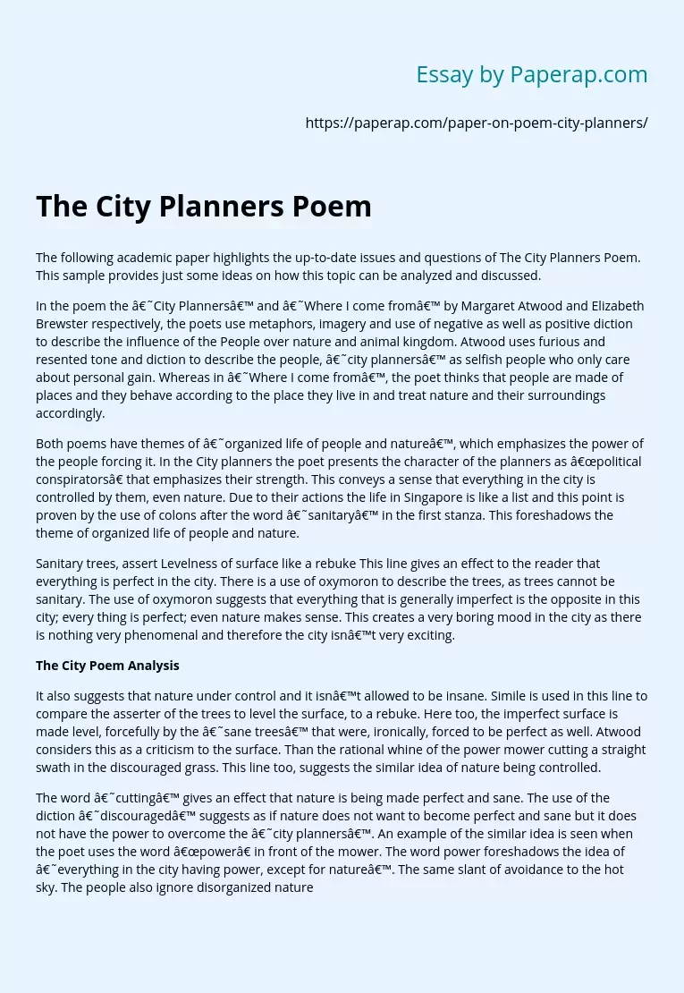the city planners essay questions