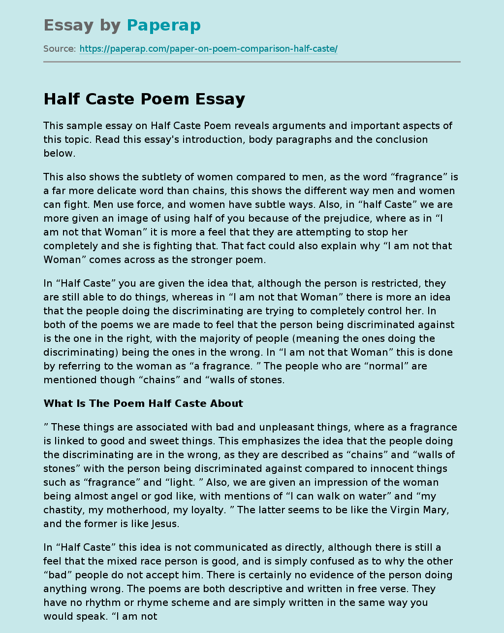 What Is The Poem Half Caste About
