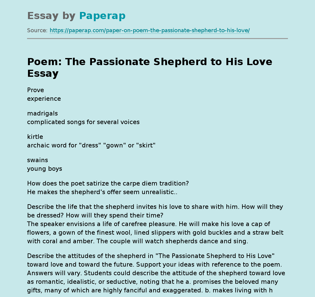Poem: The Passionate Shepherd to His Love