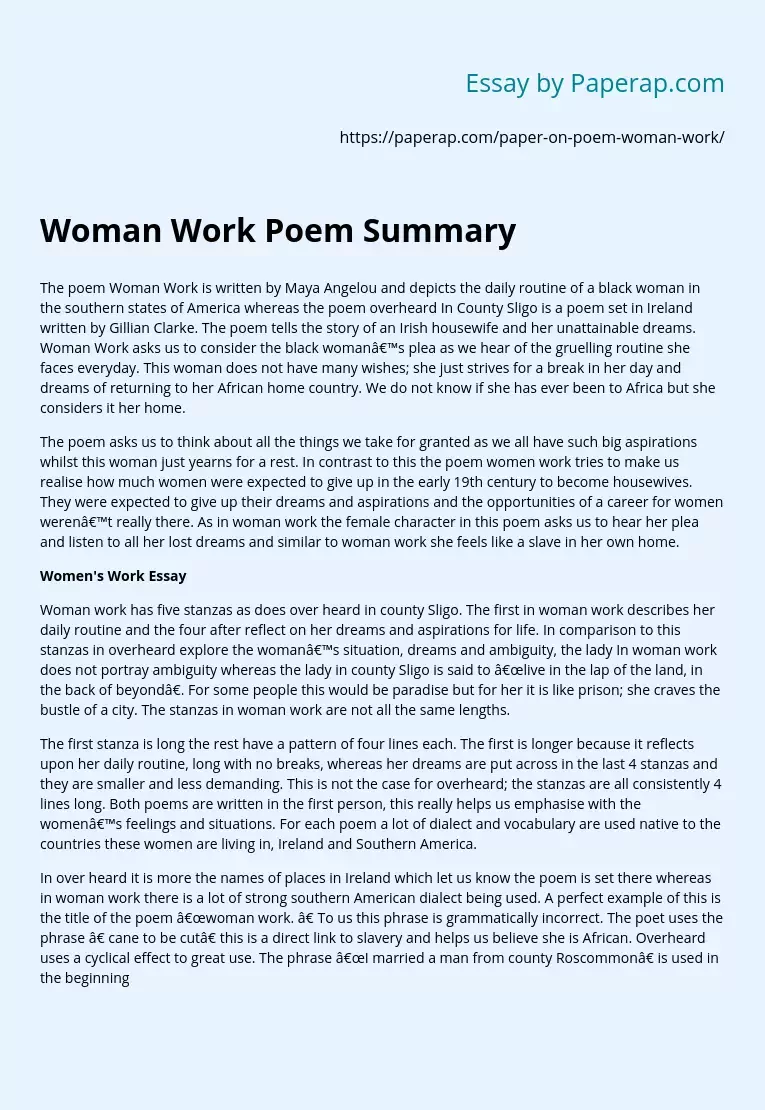Woman Work Poem Summary