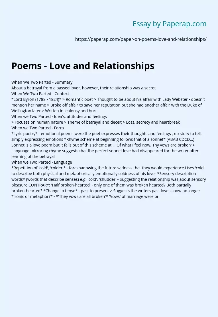 Poems - Love and Relationships