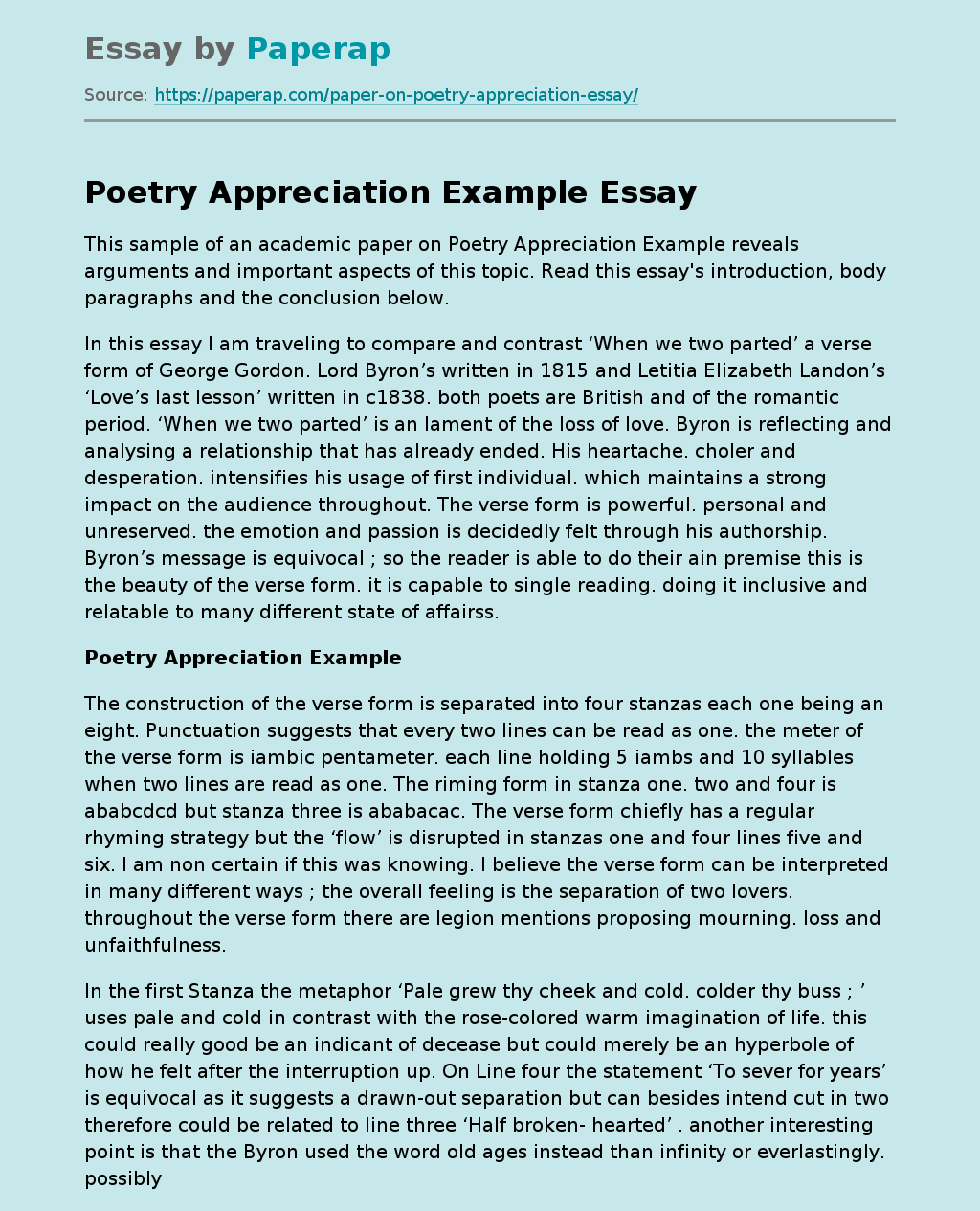 appreciation personal essay