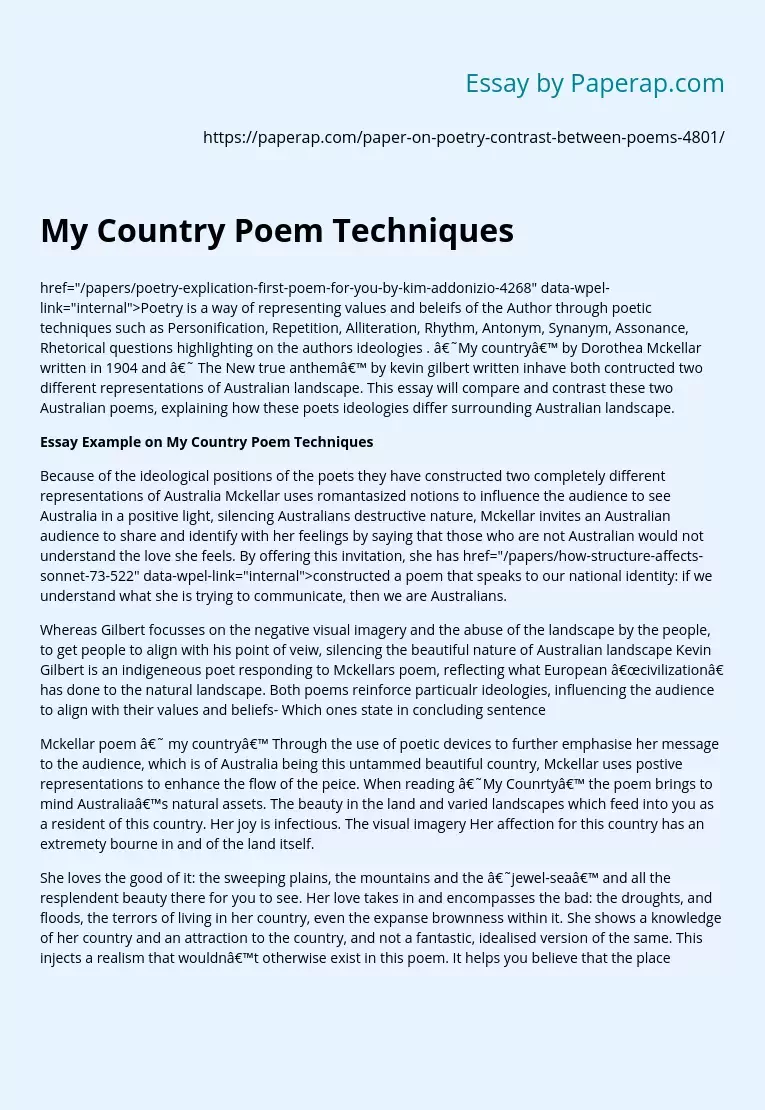My Country Poem Techniques