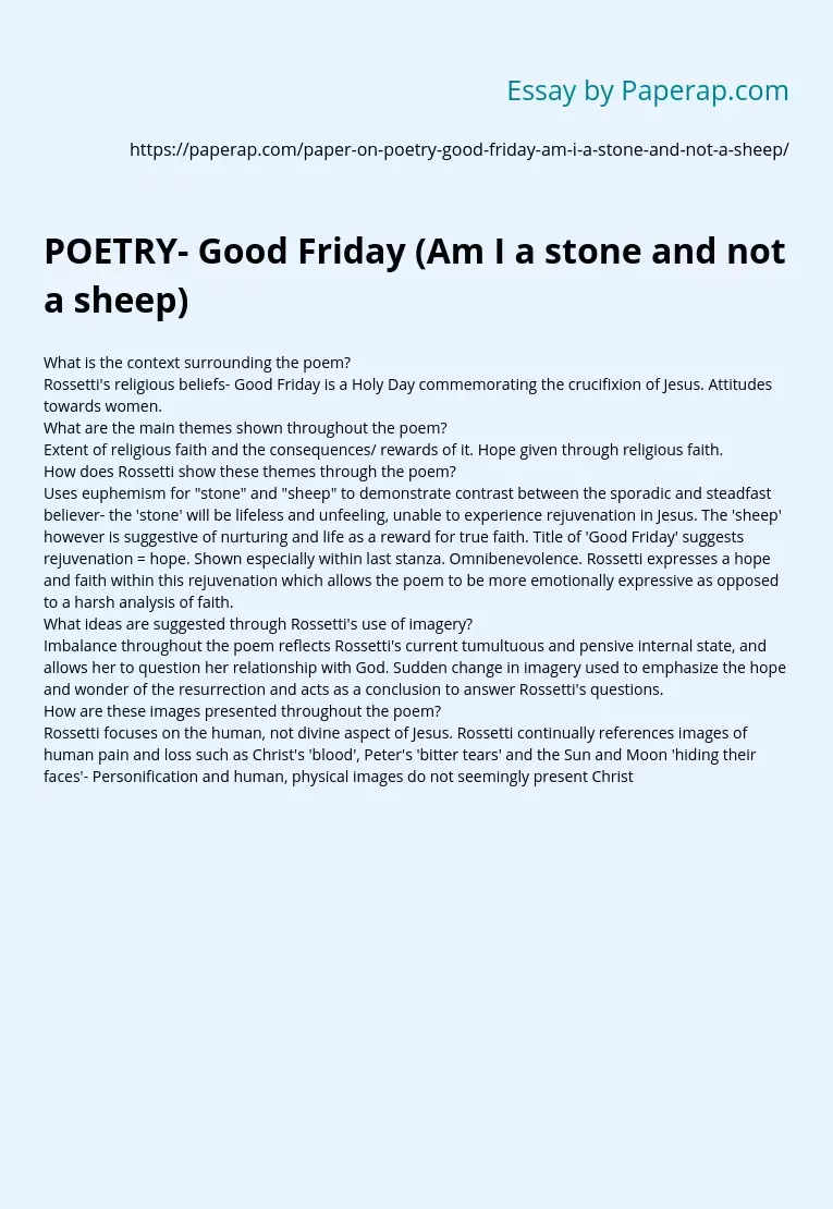 POETRY- Good Friday (Am I a stone and not a sheep)