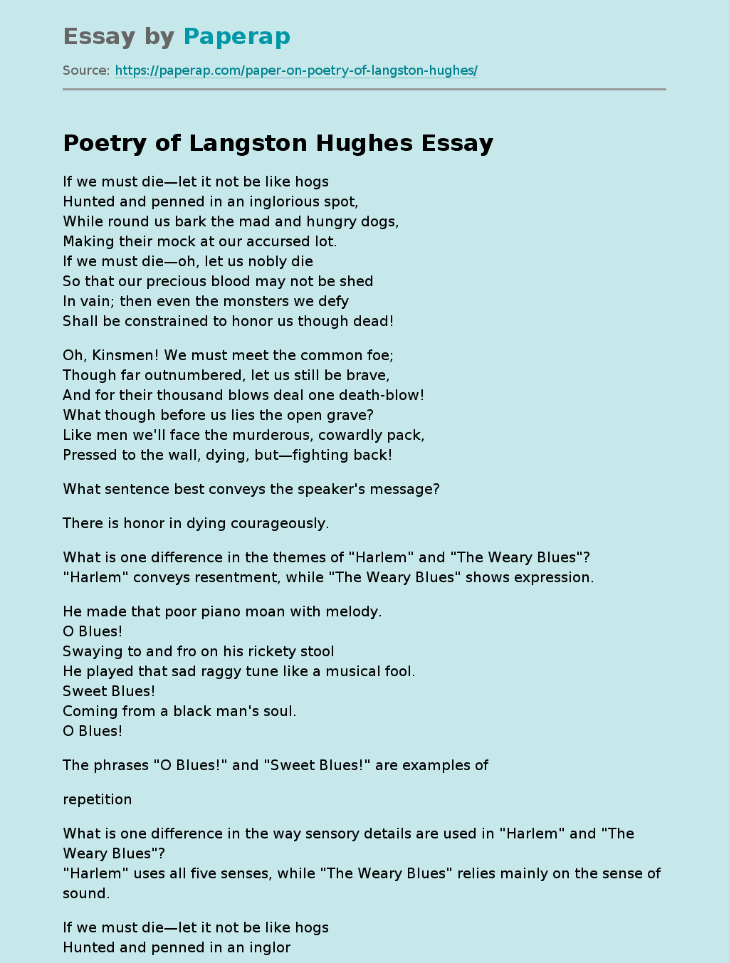 Poetry of Langston Hughes