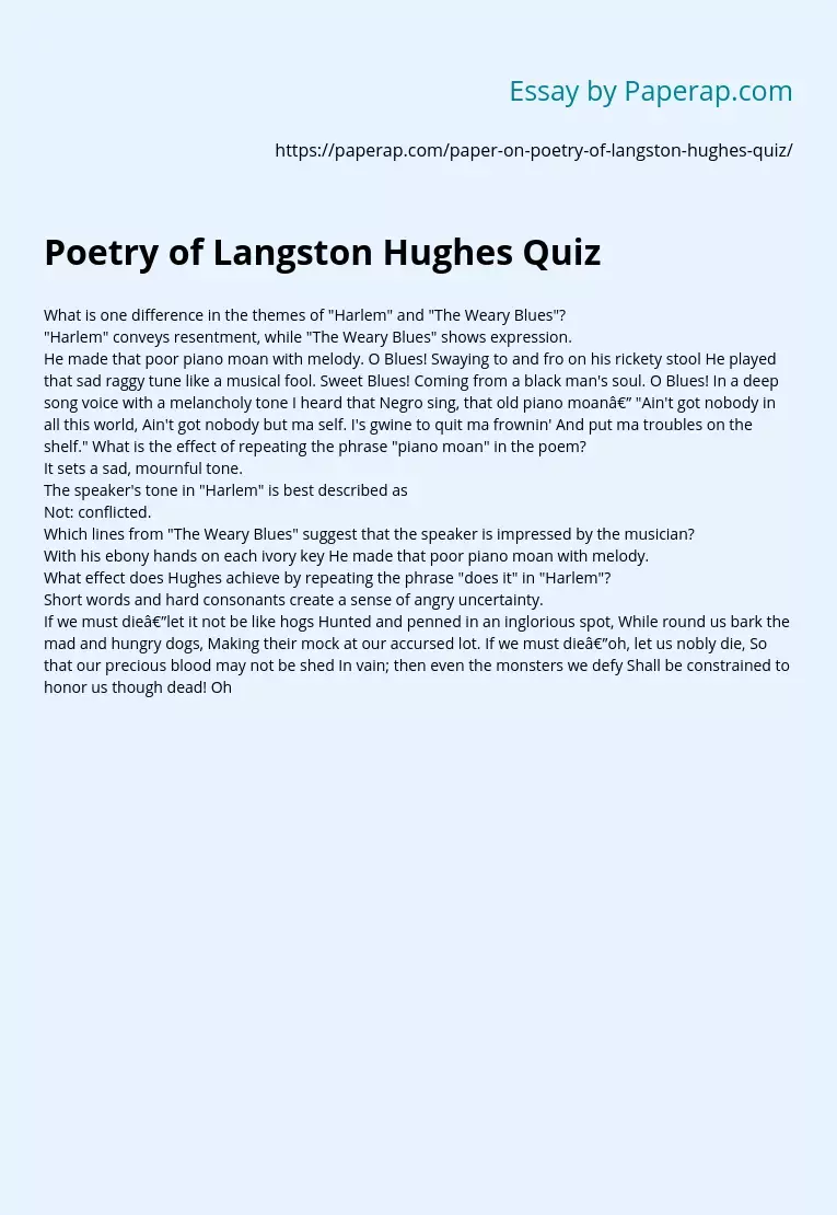 Poetry of Langston Hughes Quiz