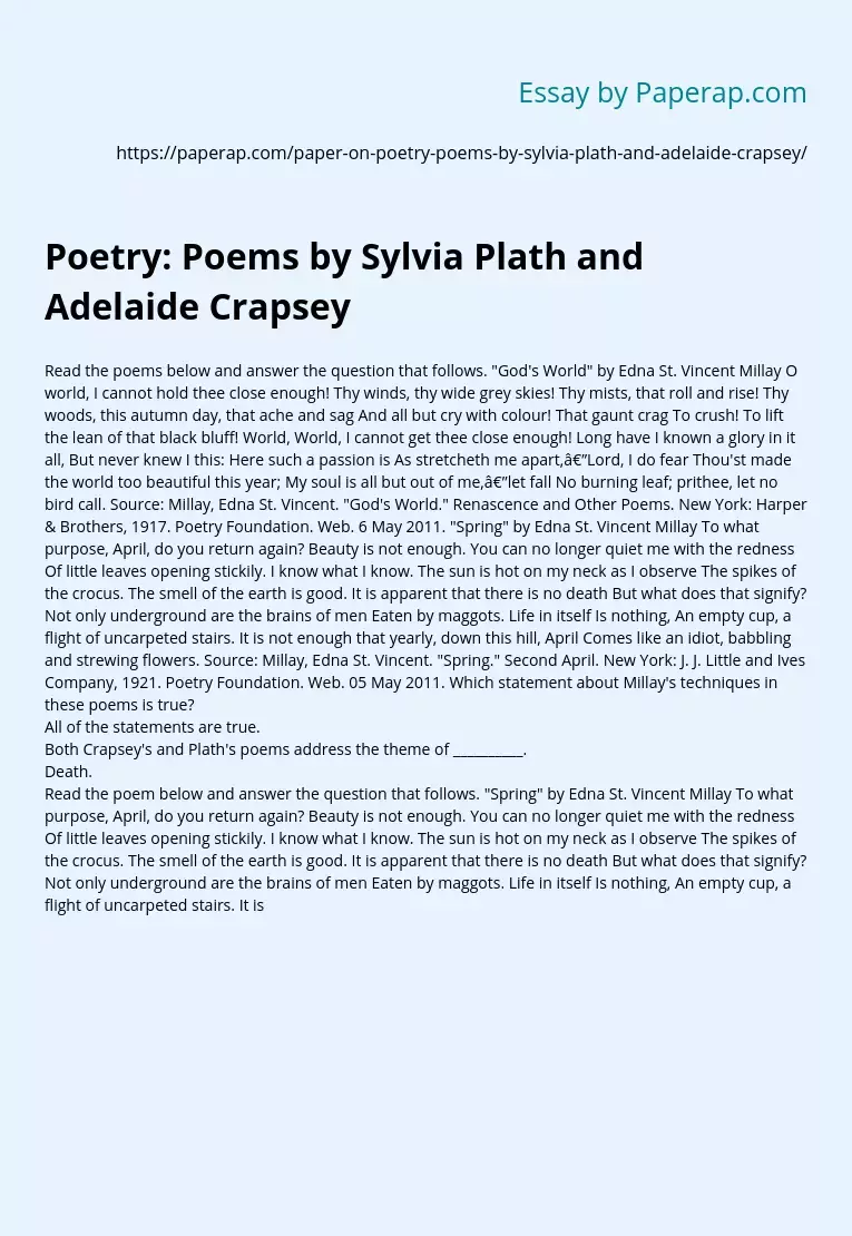 Poetry: Poems by Sylvia Plath and Adelaide Crapsey