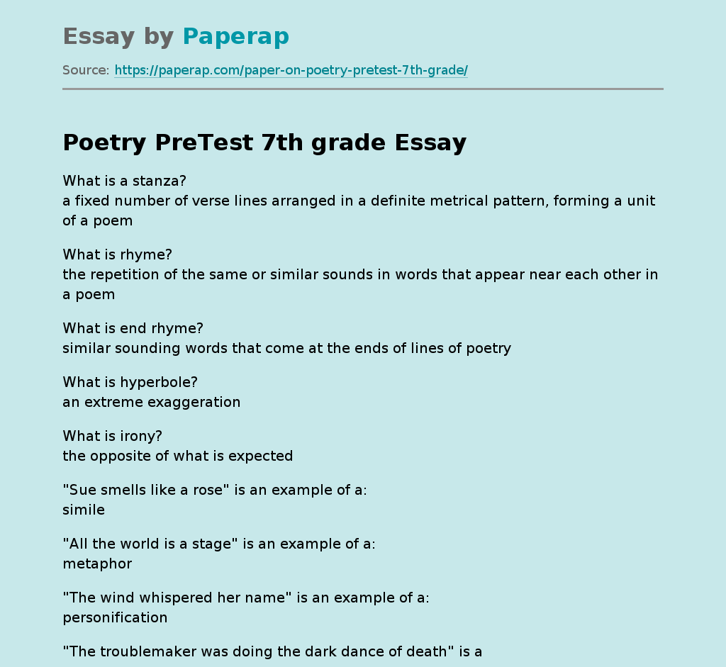Poetry PreTest 7th grade