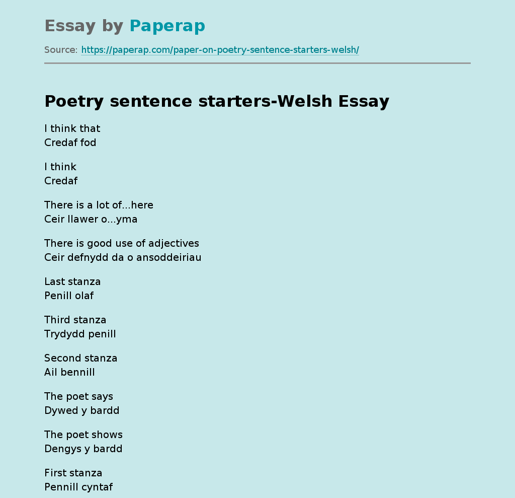 Poetry sentence starters-Welsh