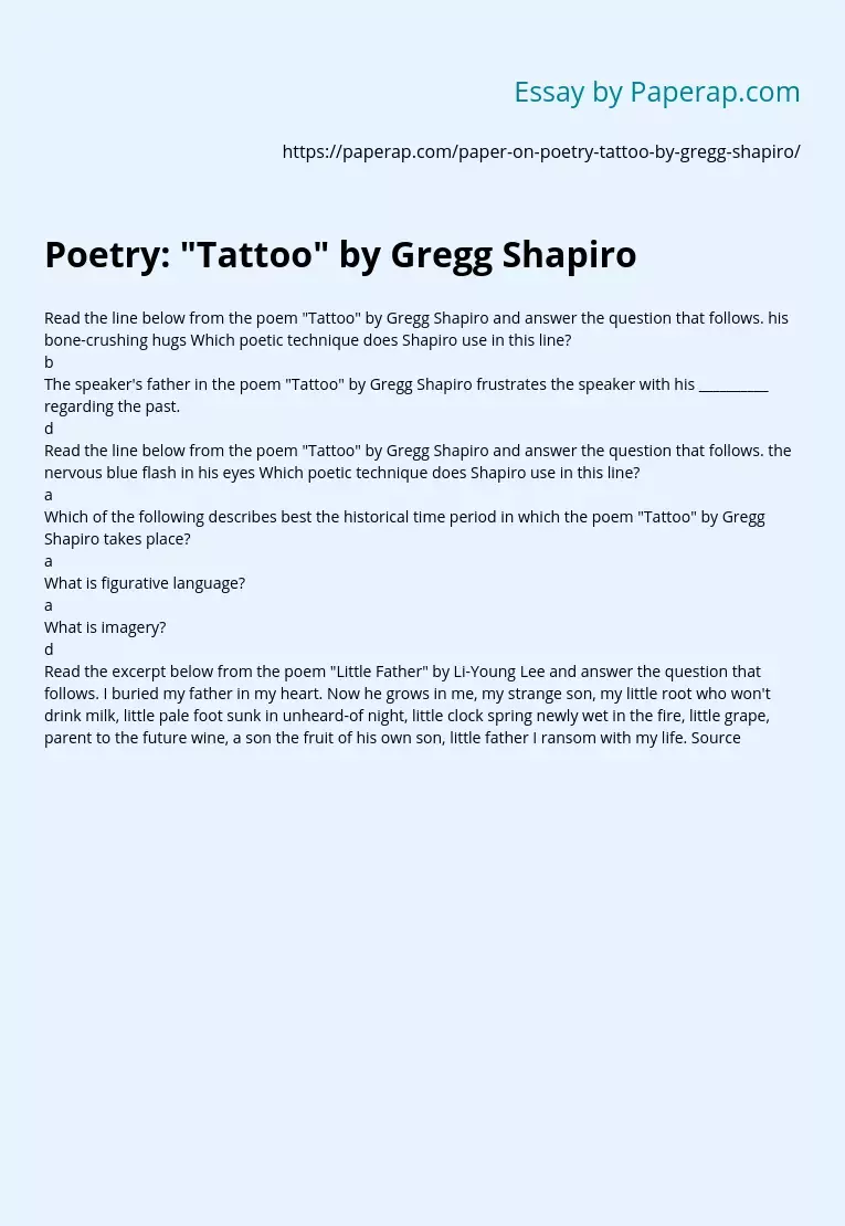 Poetry: &quot;Tattoo&quot; by Gregg Shapiro
