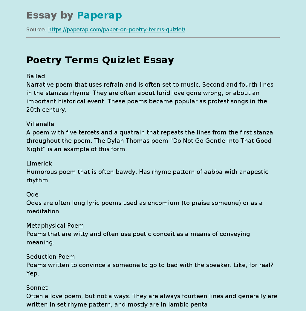 Poetry Terms Quizlet