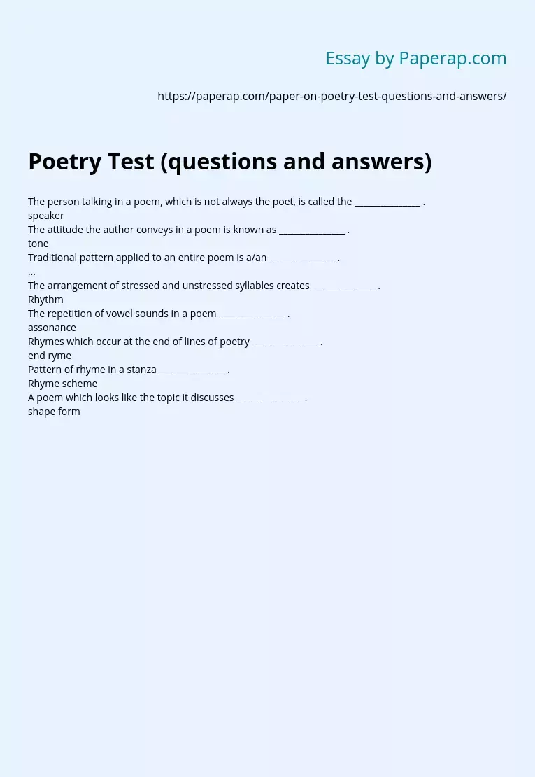 Poetry Test (questions and answers)