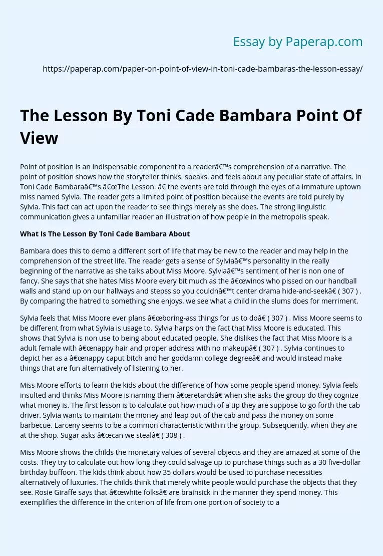 The Lesson By Toni Cade Bambara Point Of View