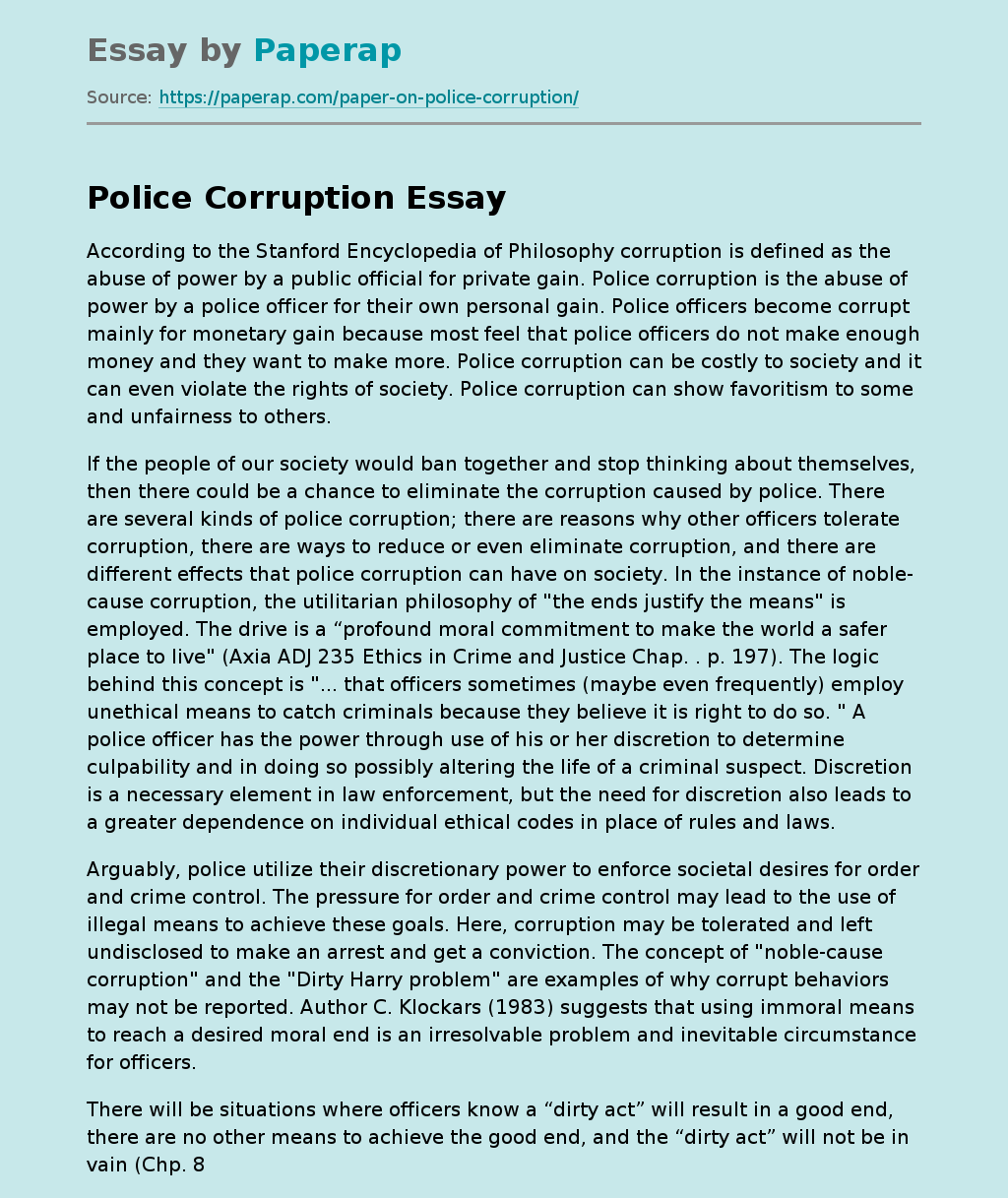 corruption in police department essay