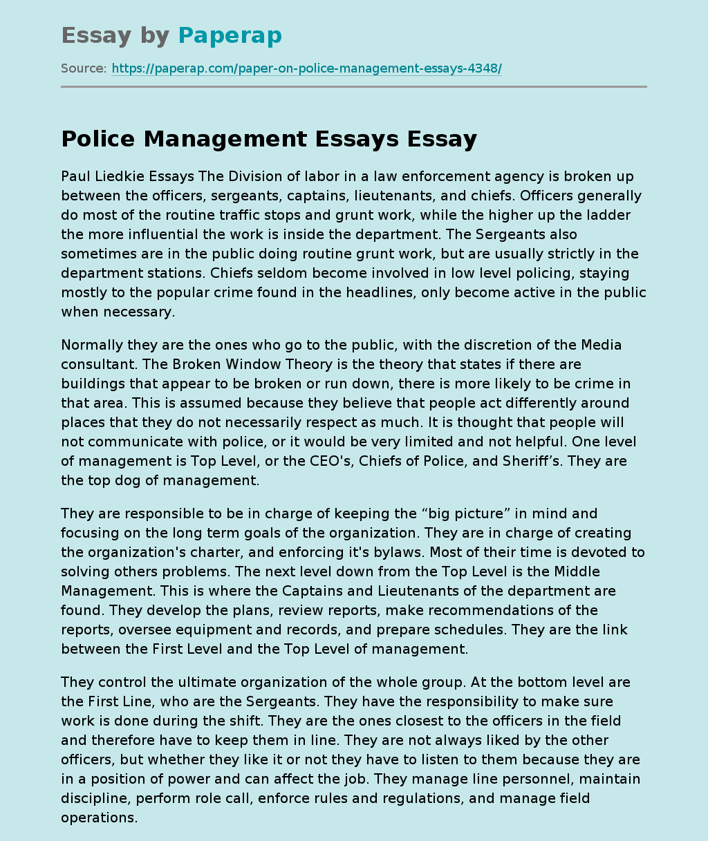 Police Management Essays