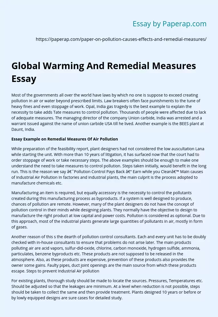 Global Warming And Remedial Measures Essay