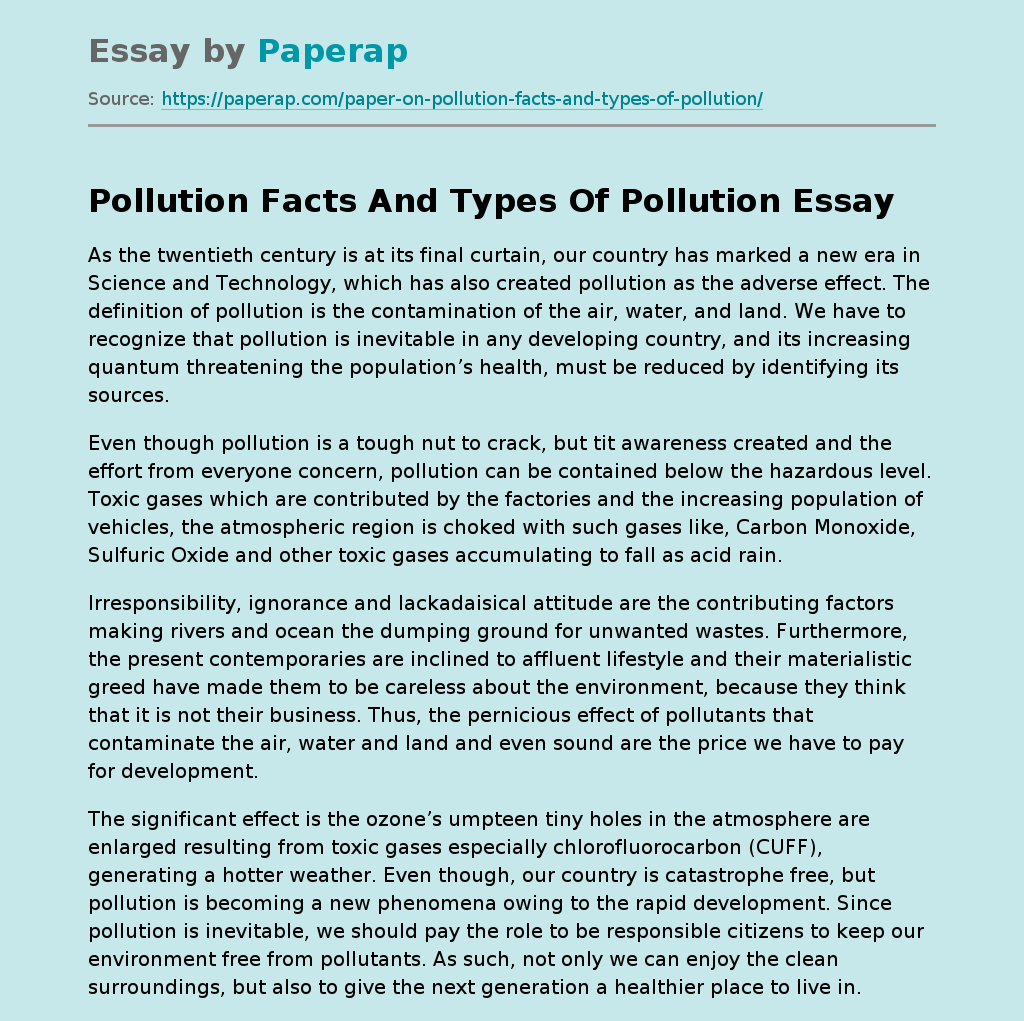 Pollution Facts And Types Of Pollution