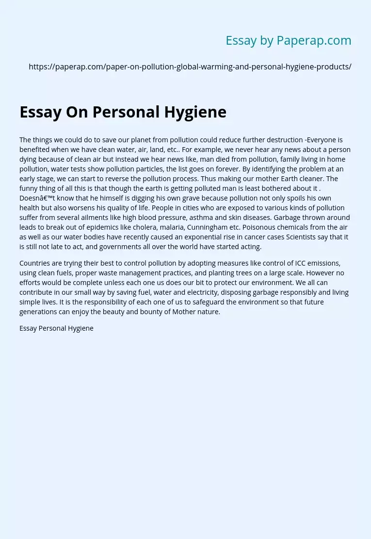 Essay On Personal Hygiene
