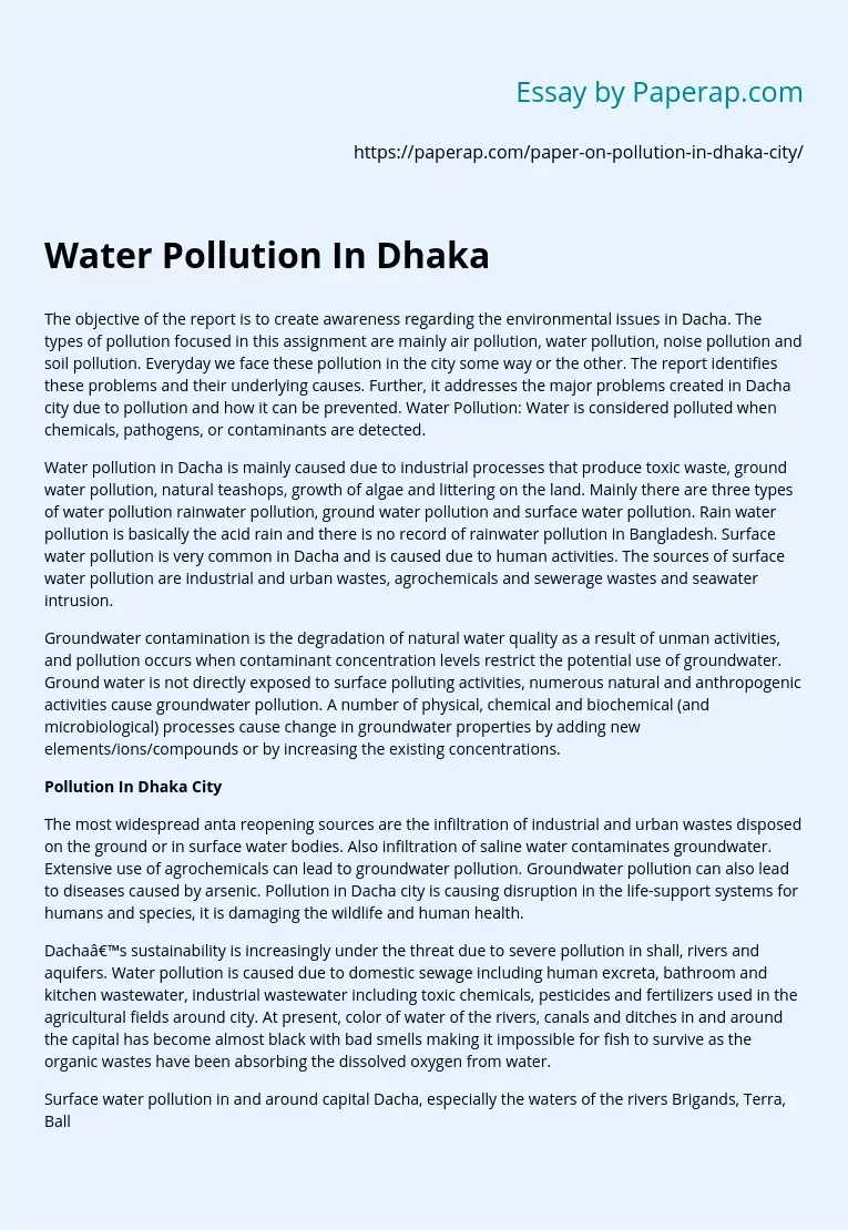 Water Pollution In Dhaka