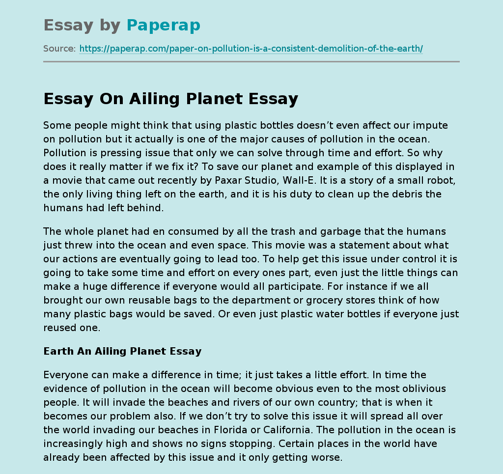 Essay On Ailing Planet