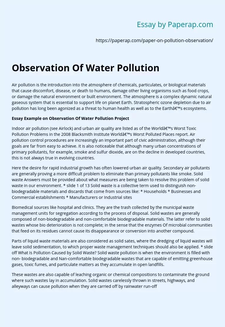 Observation Of Water Pollution