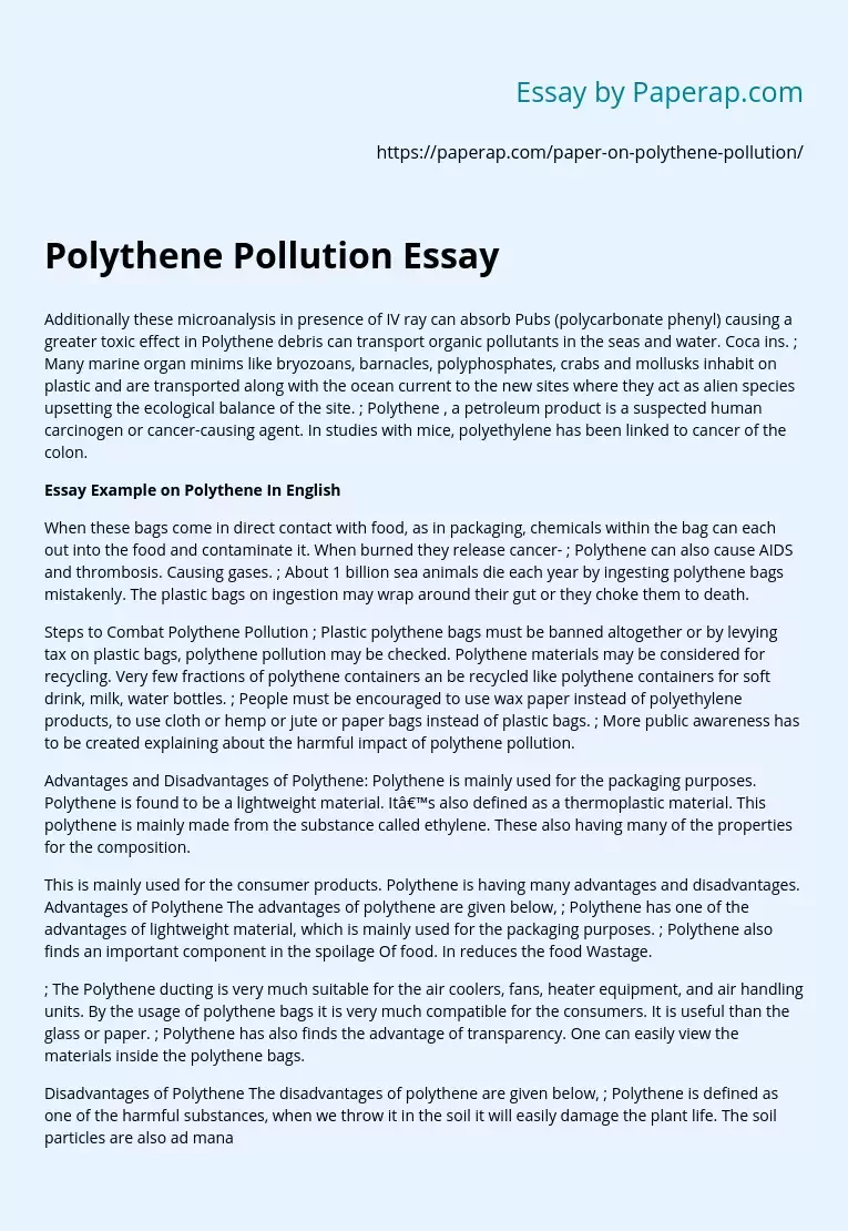Polythene Pollution Essay