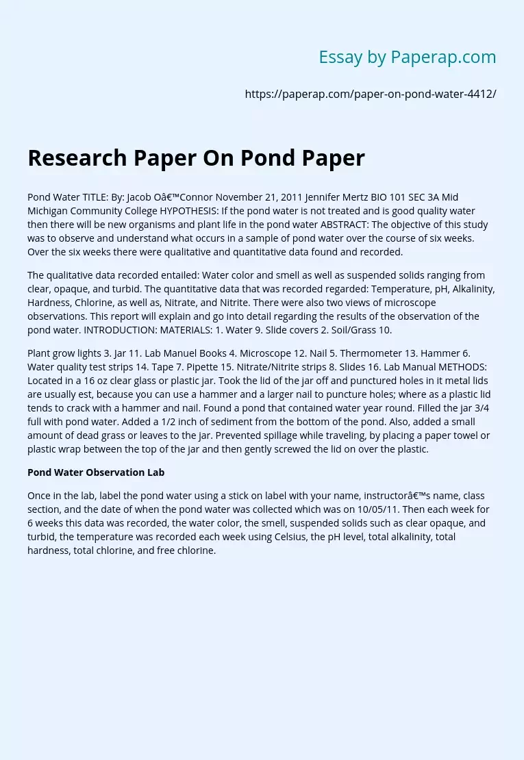 Research Paper On Pond Paper
