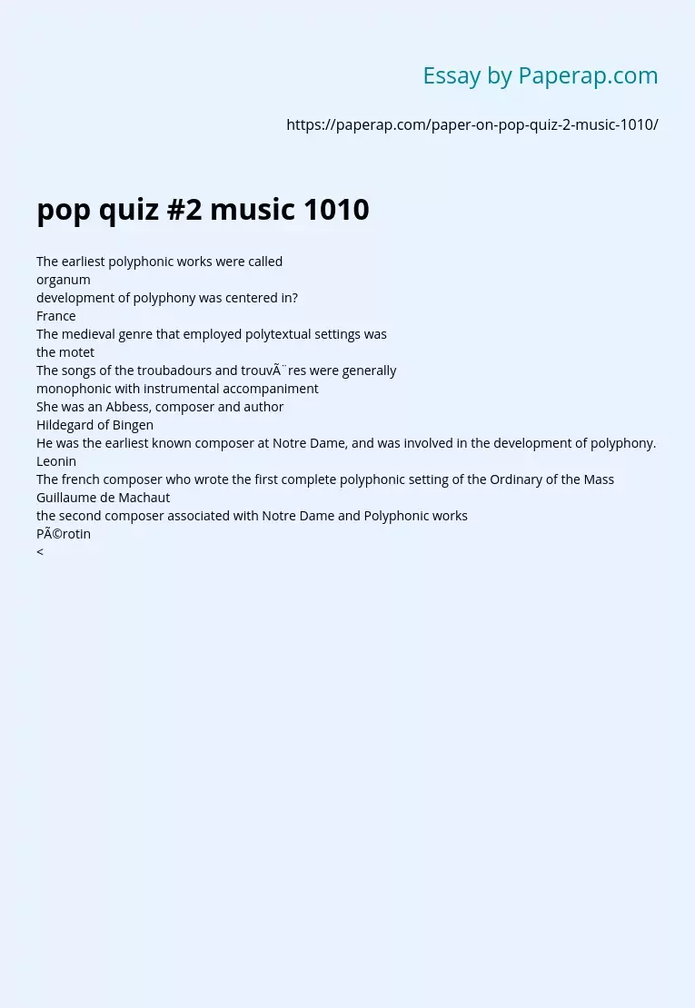 pop quiz #2 music 1010
