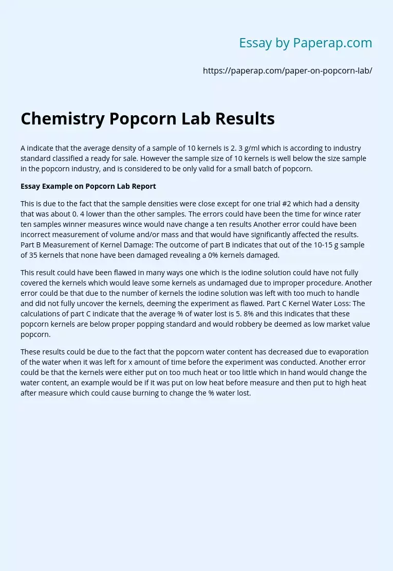 Chemistry Popcorn Lab Results