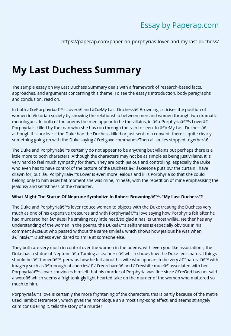 My Last Duchess Summary