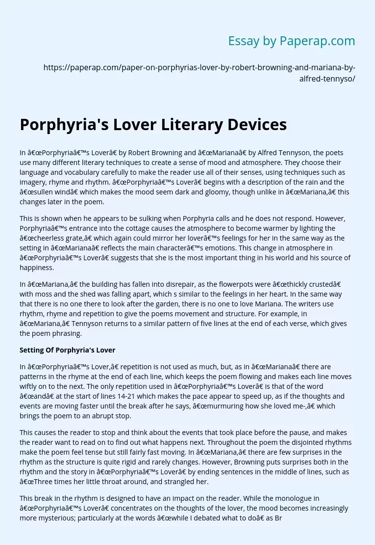 Porphyria's Lover Literary Devices