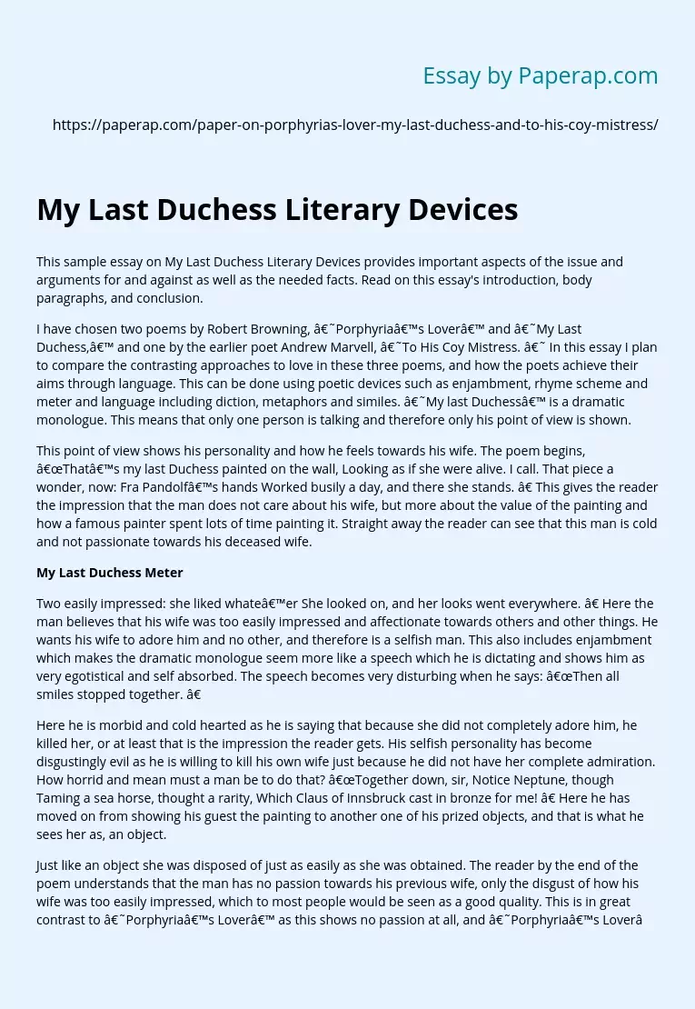 My Last Duchess Literary Devices