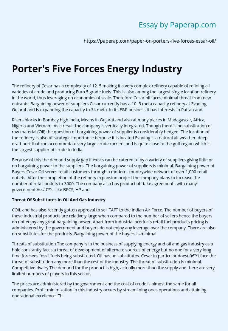 Porter's Five Forces Energy Industry