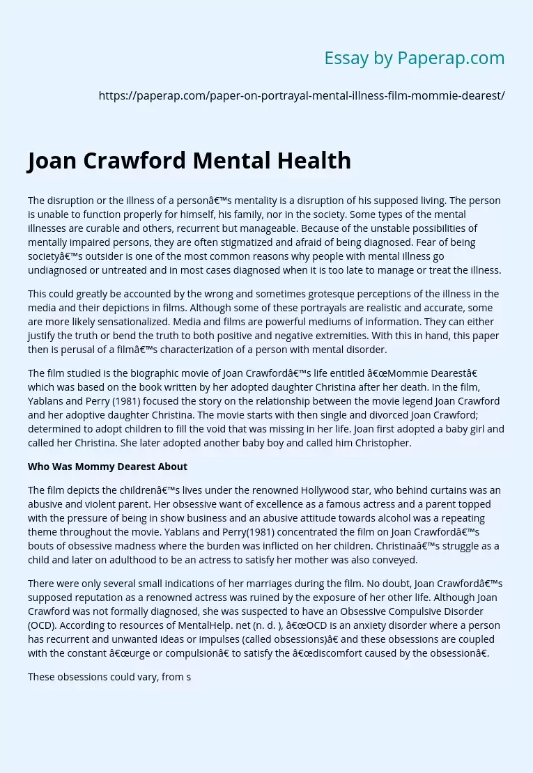Joan Crawford Mental Health