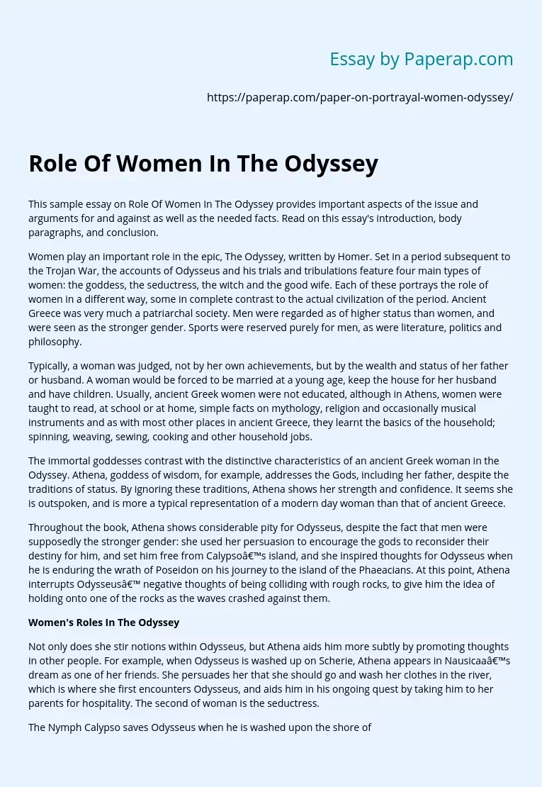 Role Of Women In The Odyssey