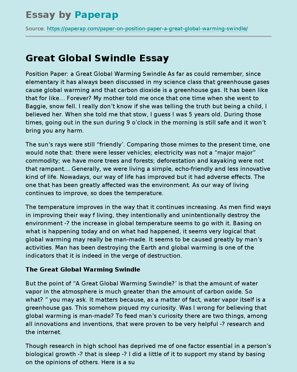 global warming position paper