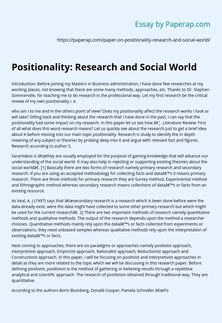 Positionality: Research and Social World