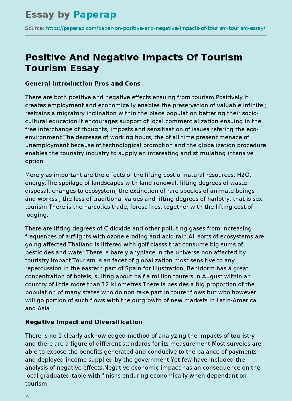 effects of tourism economics essay