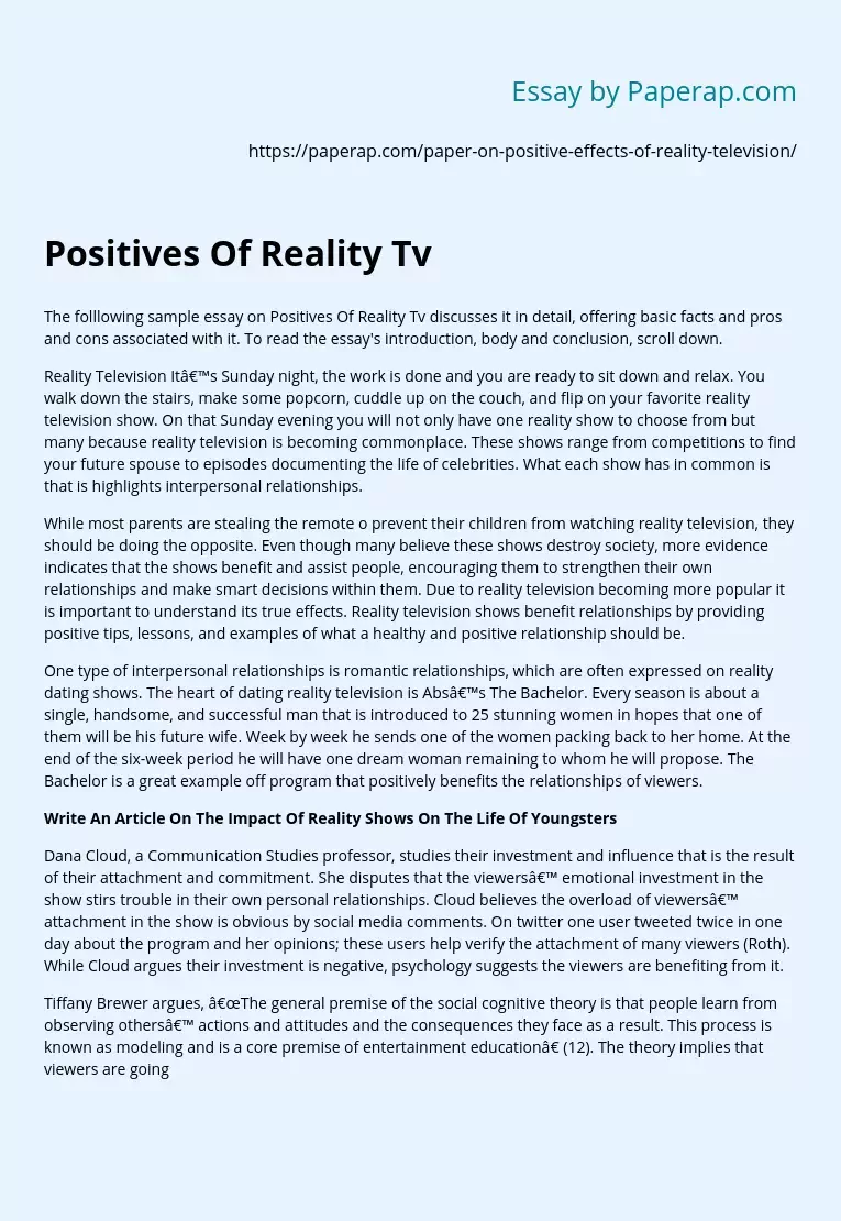 Positives Of Reality Tv