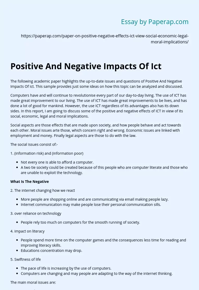 Positive And Negative Impacts Of Ict