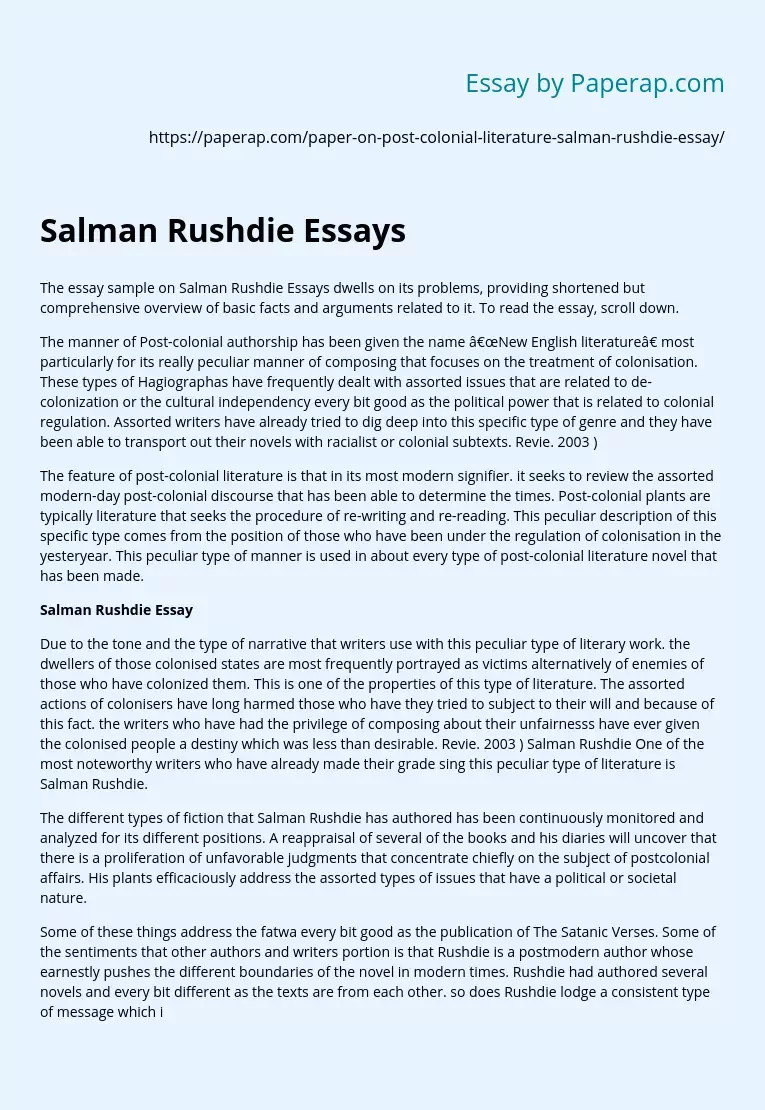 Essay Sample on Salman Rushdie Essays