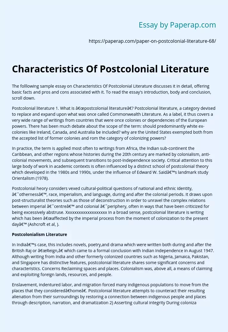 Characteristics Of Postcolonial Literature