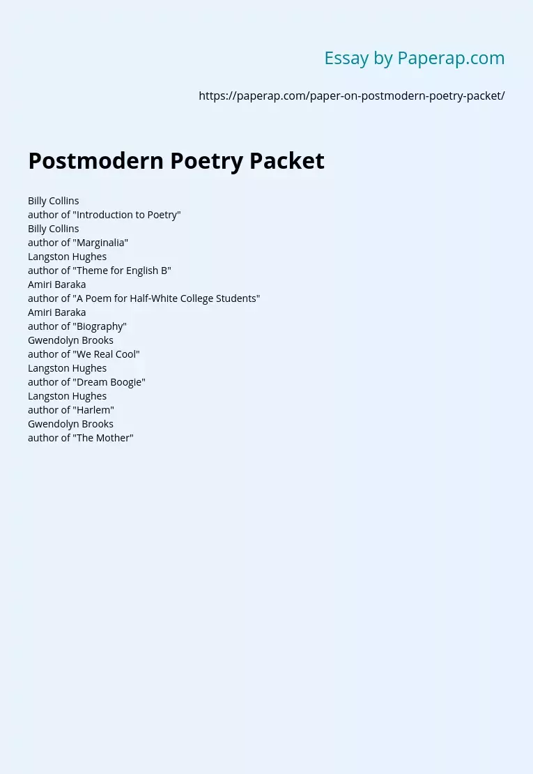 Postmodern Poetry Packet