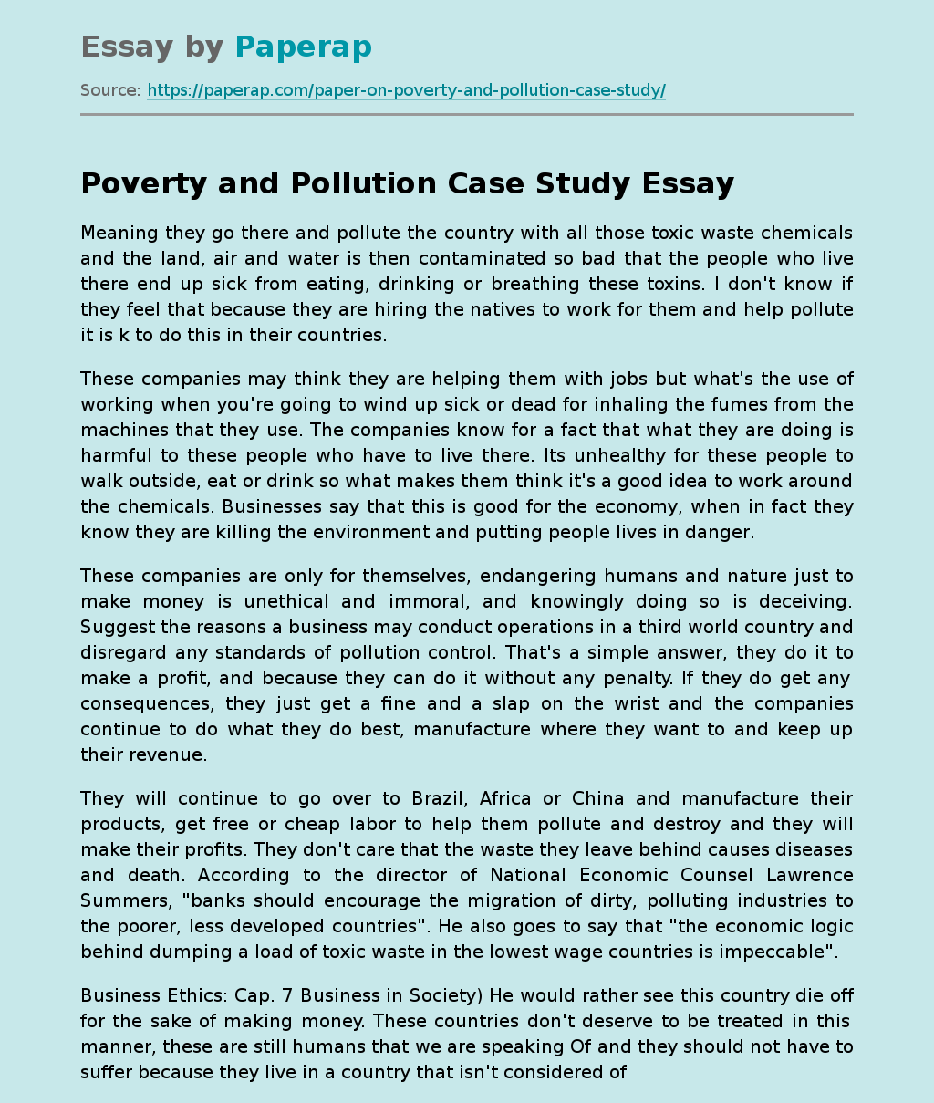 Poverty and Pollution Case Study