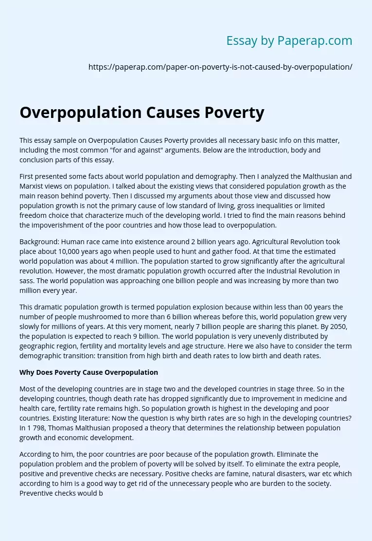 Overpopulation Causes Poverty