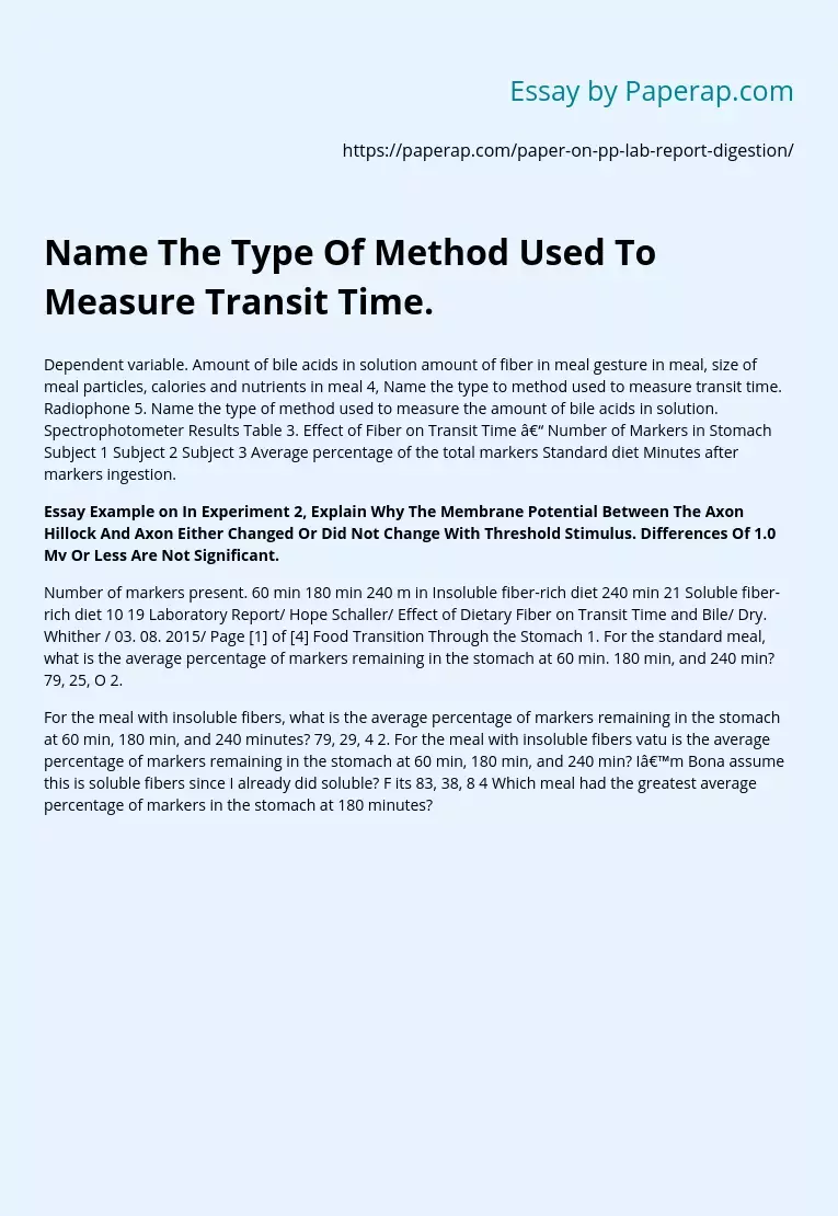 Name The Type Of Method Used To Measure Transit Time.