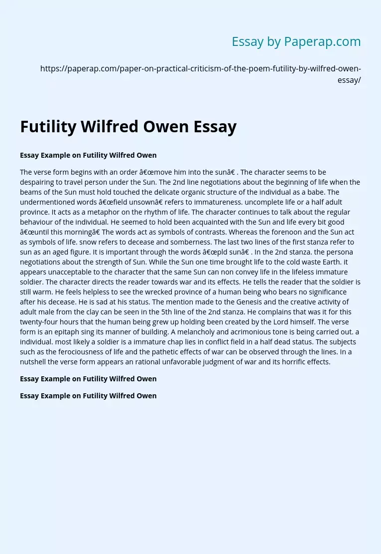 Futility Wilfred Owen Essay