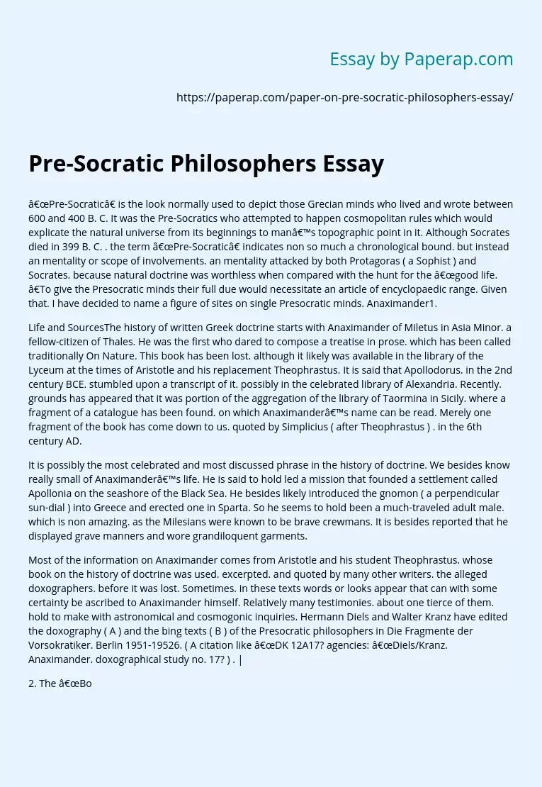 Pre-Socratic Philosophers Essay